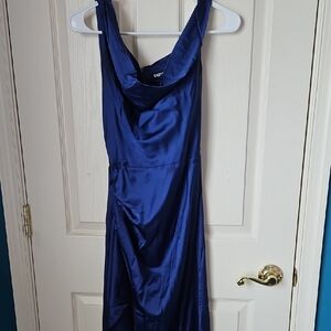 BabyBoo Blue Satin Corset Maxi With Side Slit Dress